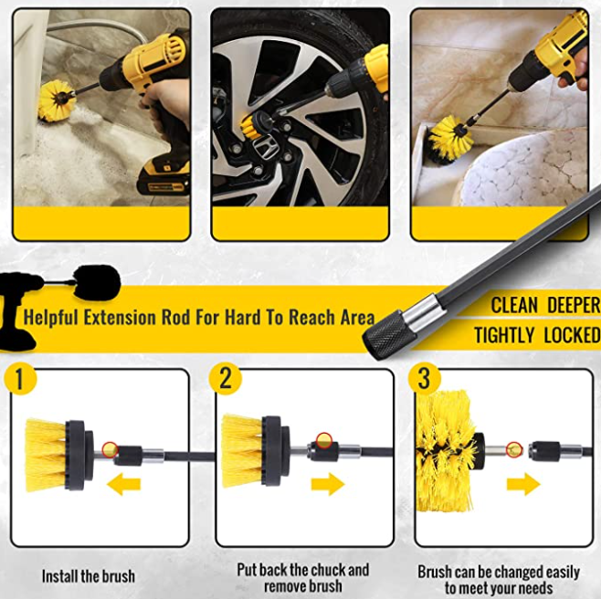 26 Piece Power Drill Brush Set for Cleaning Power Scrubber Brush Pad Sponge Kit with Extend Attachment 0